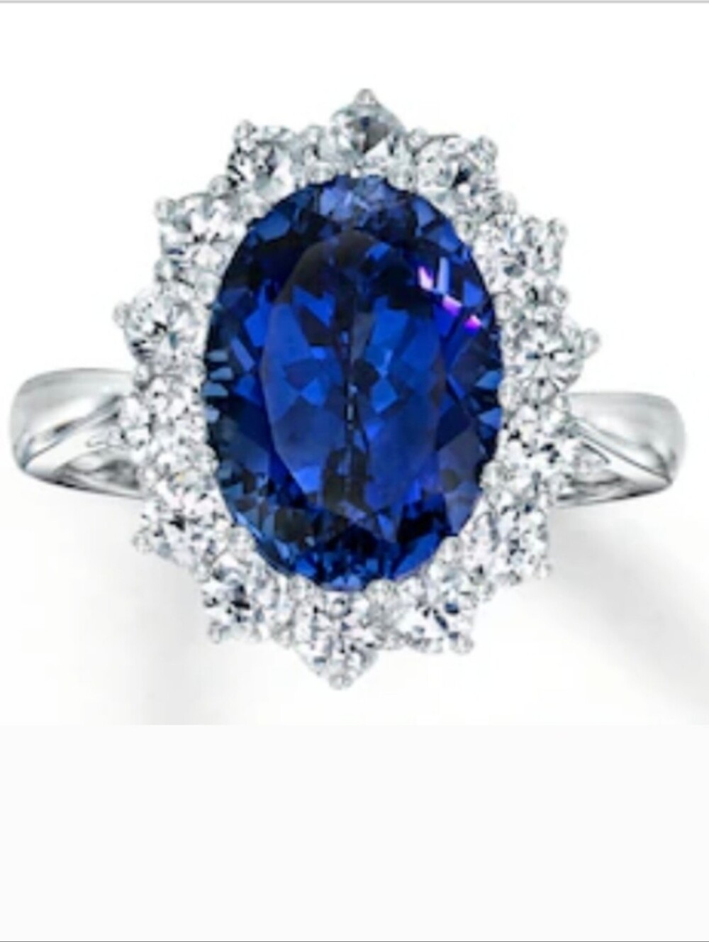 10k White Gold Blue Sapphire Halo Cocktail Ring